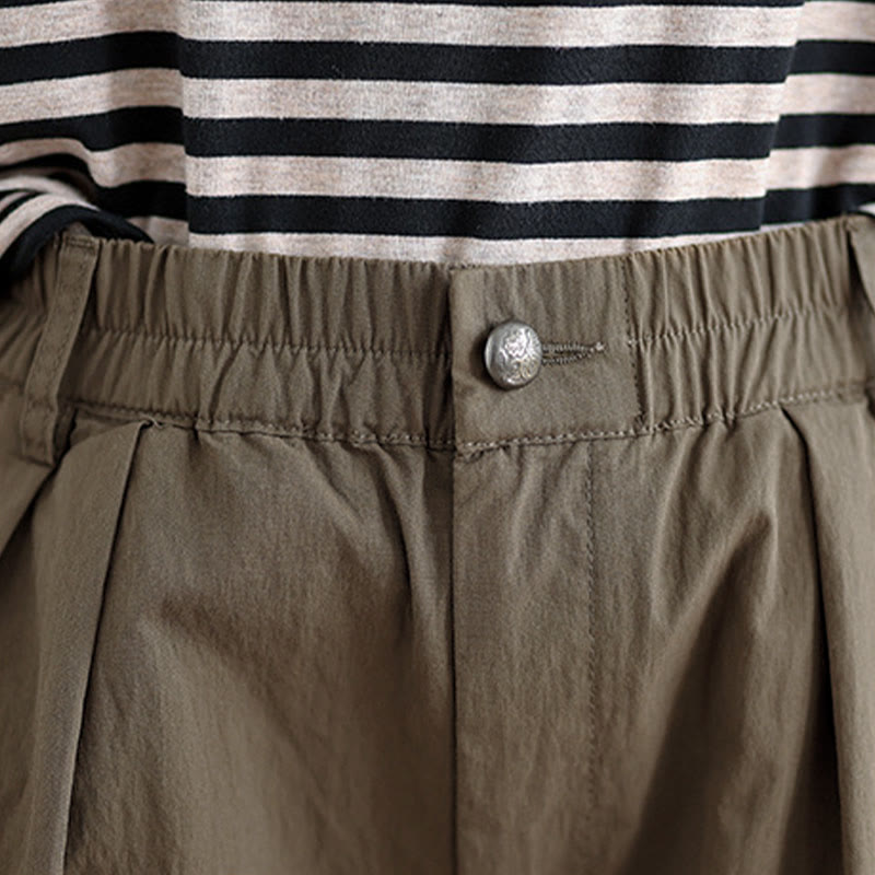 Nimara Ritual Casual Solid Color One Top Button Elastic Waistband Women's Pants With Pockets