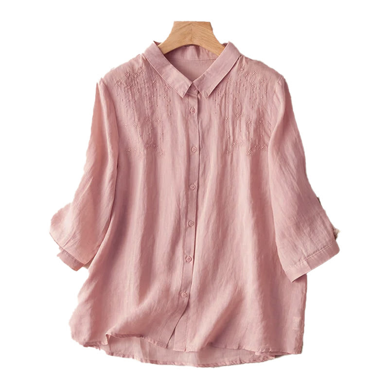 Nimara Ritual Casual Women's Embroidery Standing Collar Half Sleeve Design Shirt