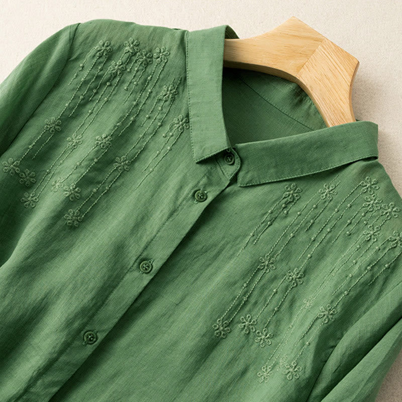 Nimara Ritual Casual Women's Embroidery Standing Collar Half Sleeve Design Shirt