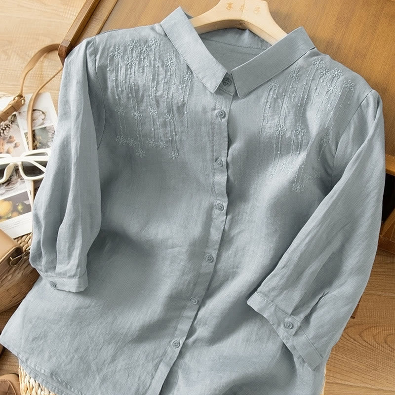 Nimara Ritual Casual Women's Embroidery Standing Collar Half Sleeve Design Shirt