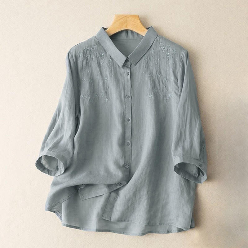 Nimara Ritual Casual Women's Embroidery Standing Collar Half Sleeve Design Shirt