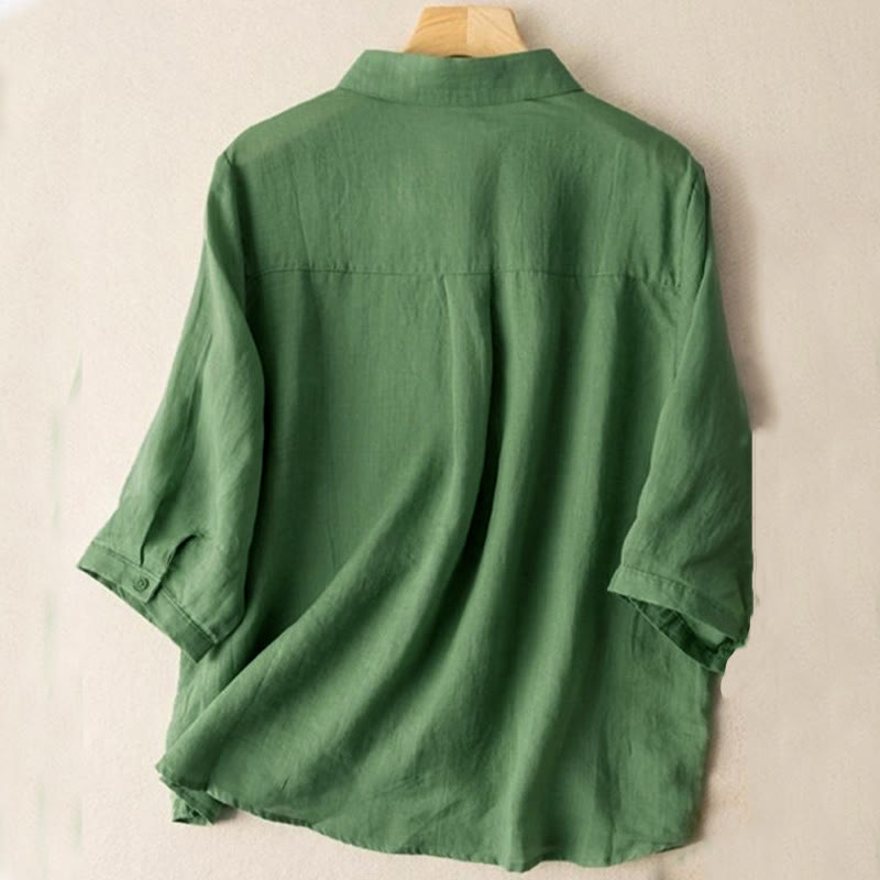 Nimara Ritual Casual Women's Embroidery Standing Collar Half Sleeve Design Shirt