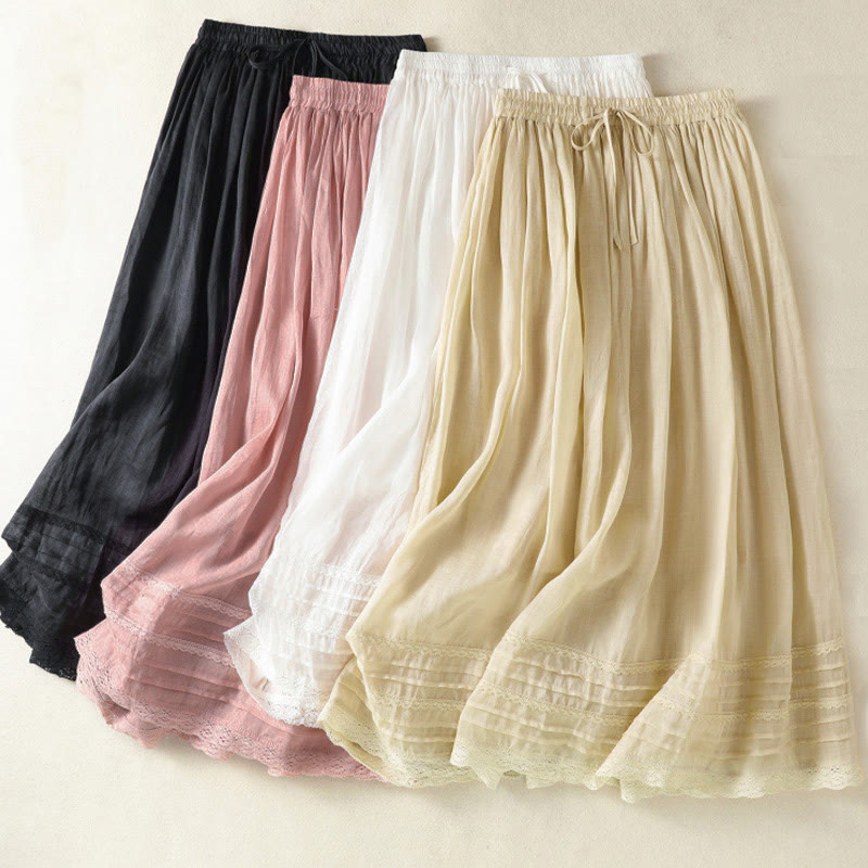 Nimara Ritual Summer Plain Drawstring Lace Patchwork Design Women's 7-8 Length Skirt