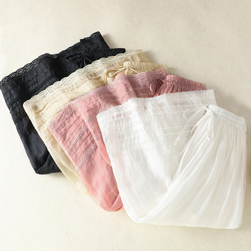 Nimara Ritual Summer Plain Drawstring Lace Patchwork Design Women's 7-8 Length Skirt