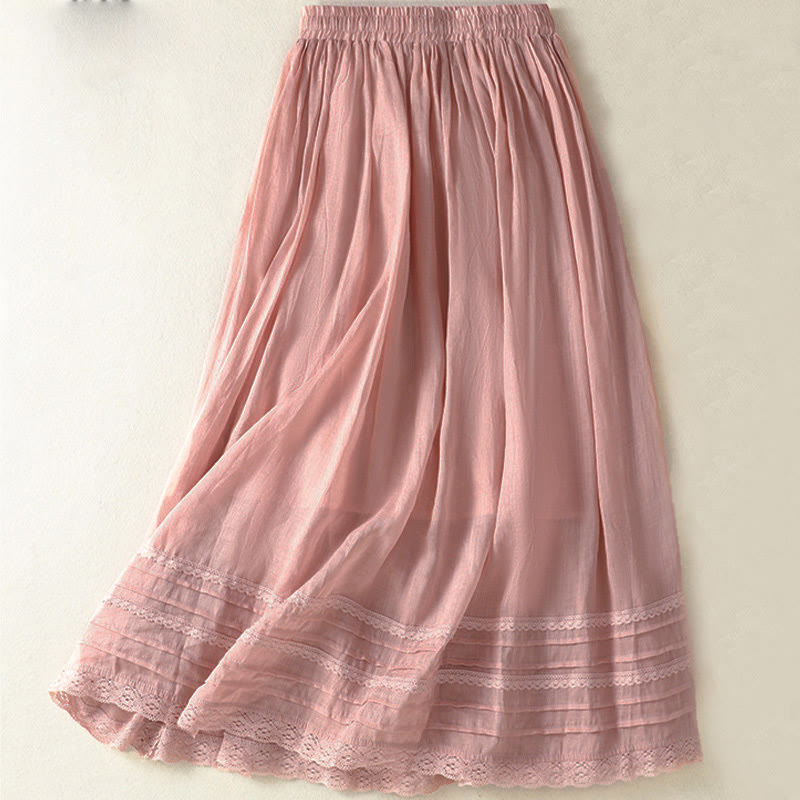Nimara Ritual Summer Plain Drawstring Lace Patchwork Design Women's 7-8 Length Skirt