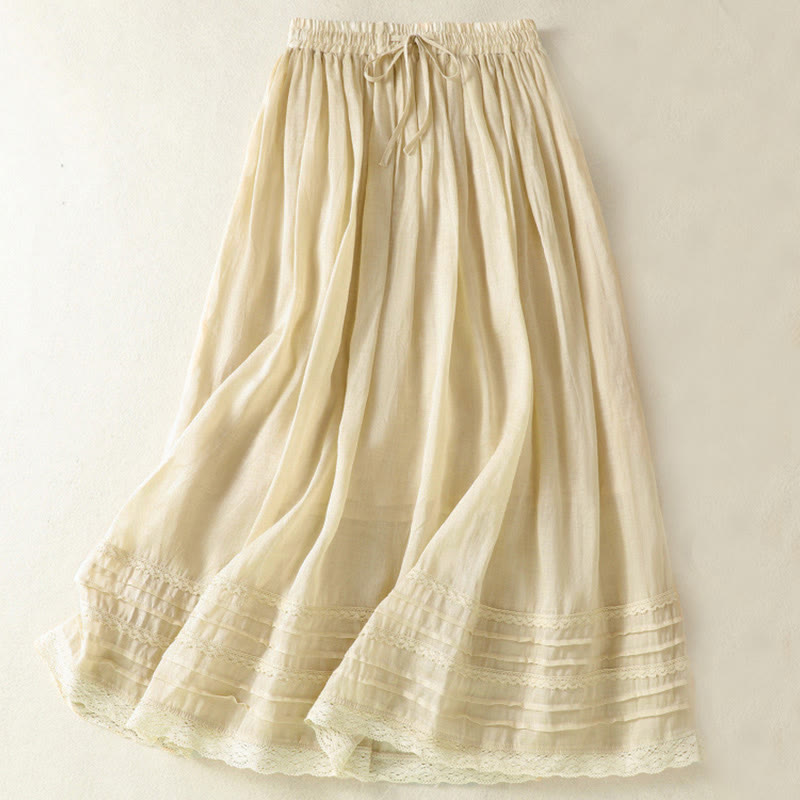 Nimara Ritual Summer Plain Drawstring Lace Patchwork Design Women's 7-8 Length Skirt