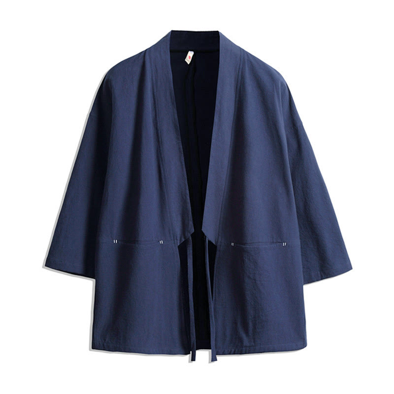 Nimara Ritual Solid Color Lace-up Three Quarter Sleeve Open Front Jacket Men's Kimono