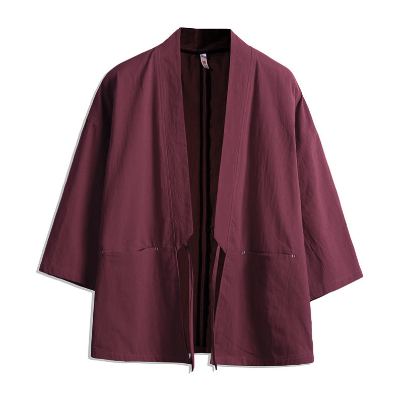 Nimara Ritual Solid Color Lace-up Three Quarter Sleeve Open Front Jacket Men's Kimono