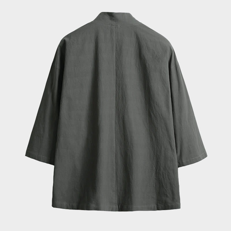 Nimara Ritual Solid Color Lace-up Three Quarter Sleeve Open Front Jacket Men's Kimono