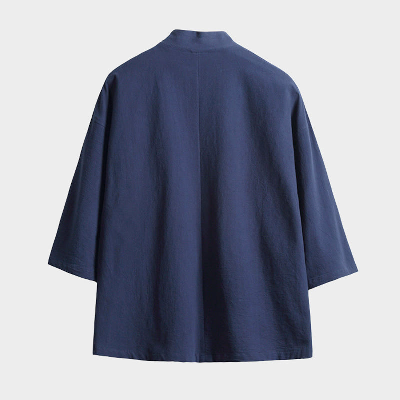Nimara Ritual Solid Color Lace-up Three Quarter Sleeve Open Front Jacket Men's Kimono