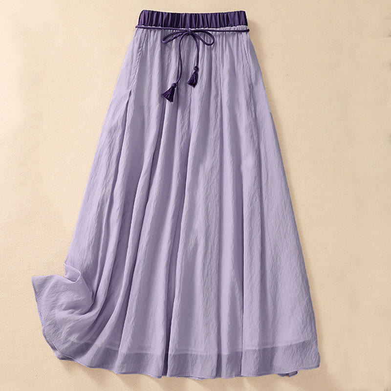 Nimara Ritual Casual Contrasting Color Pleated Lace-Up Design Women's 7-8 Length Skirt
