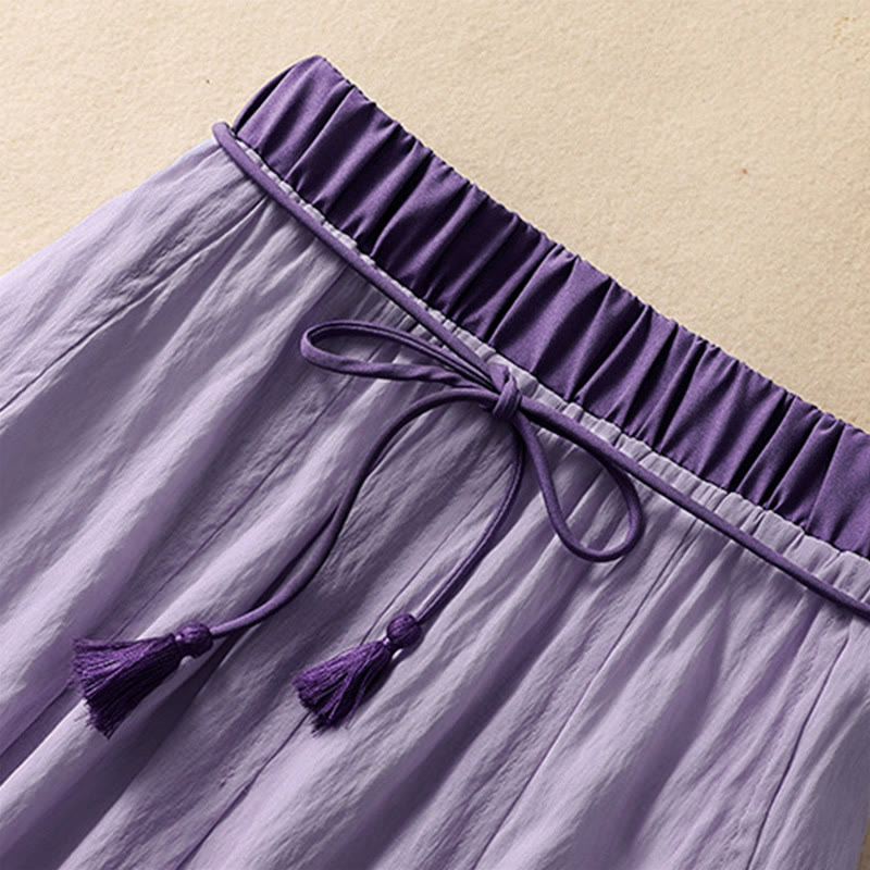 Nimara Ritual Casual Contrasting Color Pleated Lace-Up Design Women's 7-8 Length Skirt