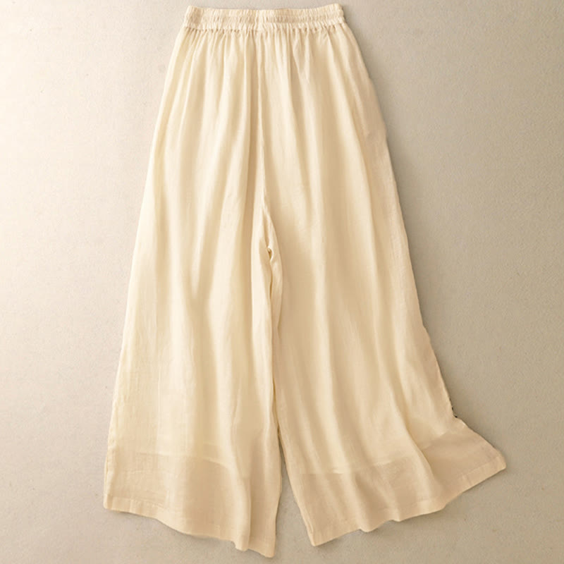 Nimara Ritual Commute Solid Color Embroidery Drawstring Women's Wide Leg Ankle-Length Pants With Pockets