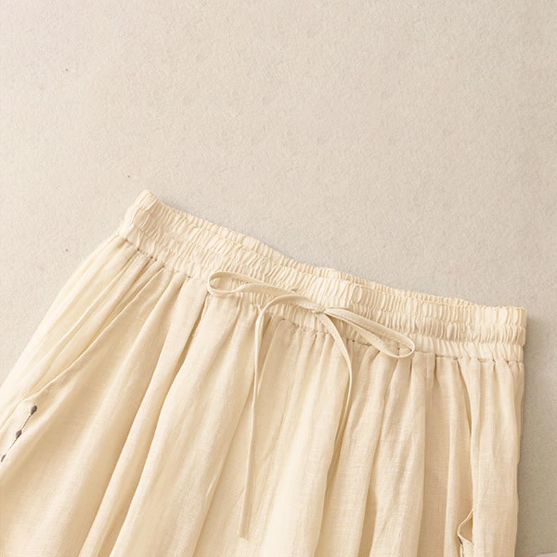 Nimara Ritual Commute Solid Color Embroidery Drawstring Women's Wide Leg Ankle-Length Pants With Pockets