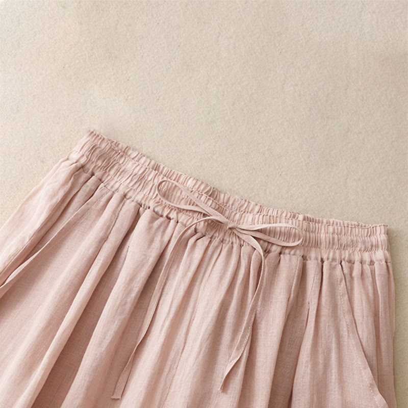 Nimara Ritual Commute Solid Color Embroidery Drawstring Women's Wide Leg Ankle-Length Pants With Pockets