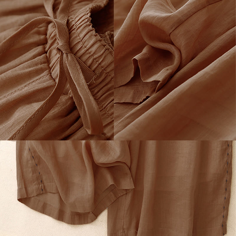 Nimara Ritual Commute Solid Color Embroidery Drawstring Women's Wide Leg Ankle-Length Pants With Pockets