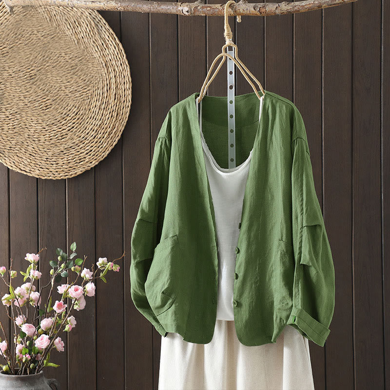 Nimara Ritual Pure Color V-neck Women's Jacket With Pockets