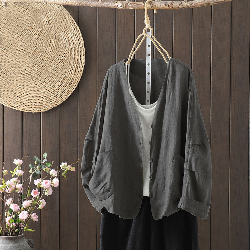 Nimara Ritual Pure Color V-neck Women's Jacket With Pockets