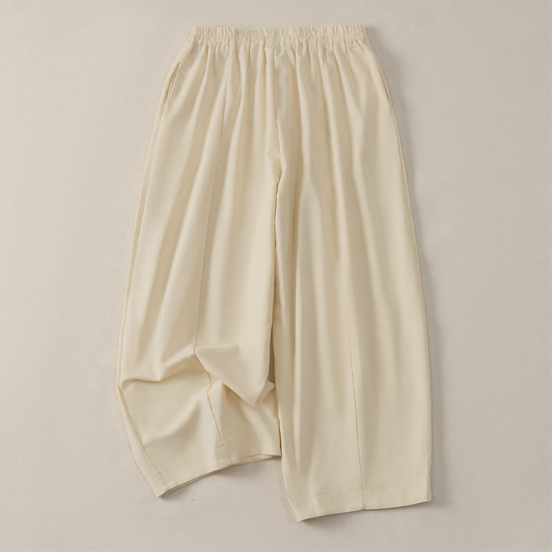 Nimara Ritual Summer Casual Simple Drawstring Solid Cotton Linen Cropped Pants Women's Harem Pants With Pocket