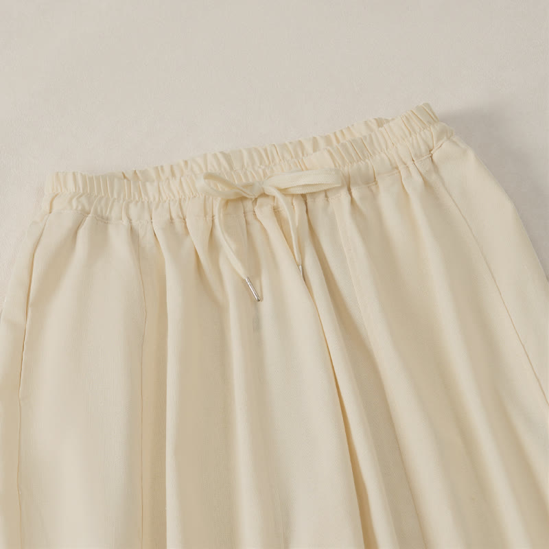 Nimara Ritual Summer Casual Simple Drawstring Solid Cotton Linen Cropped Pants Women's Harem Pants With Pocket