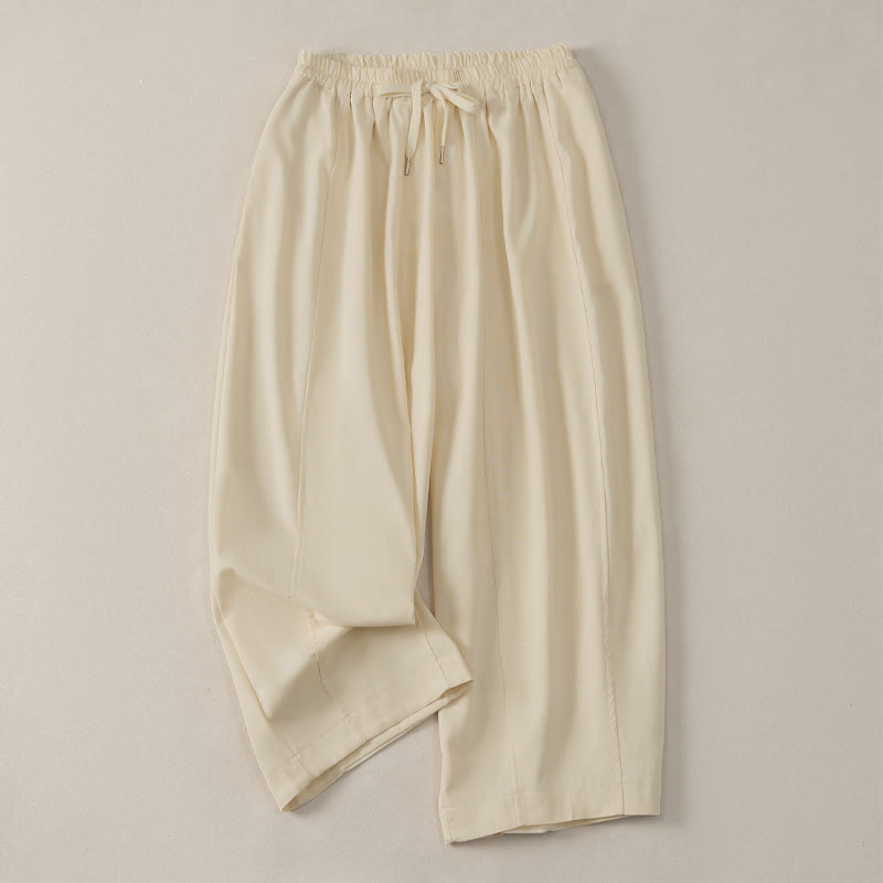 Nimara Ritual Summer Casual Simple Drawstring Solid Cotton Linen Cropped Pants Women's Harem Pants With Pocket