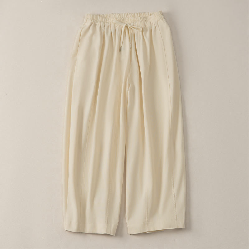 Nimara Ritual Summer Casual Simple Drawstring Solid Cotton Linen Cropped Pants Women's Harem Pants With Pocket