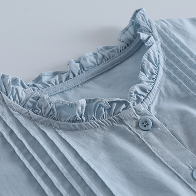 Nimara Ritual Spring Casual Vintage Button-Up Solid Pleated Women's Long Sleeve Shirts