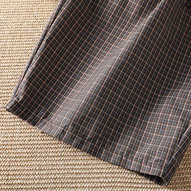 Nimara Ritual Spring Summer Casual Brown Plaid Cropped Pants Women's Wide Leg Pants With Pockets