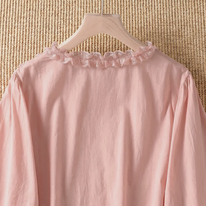 Nimara Ritual Summer Casual Elegant Solid V-Neck Layered Ruffle Women's Three-Quarter Sleeve Shirts