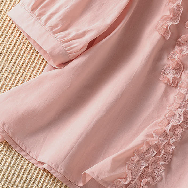 Nimara Ritual Summer Casual Elegant Solid V-Neck Layered Ruffle Women's Three-Quarter Sleeve Shirts