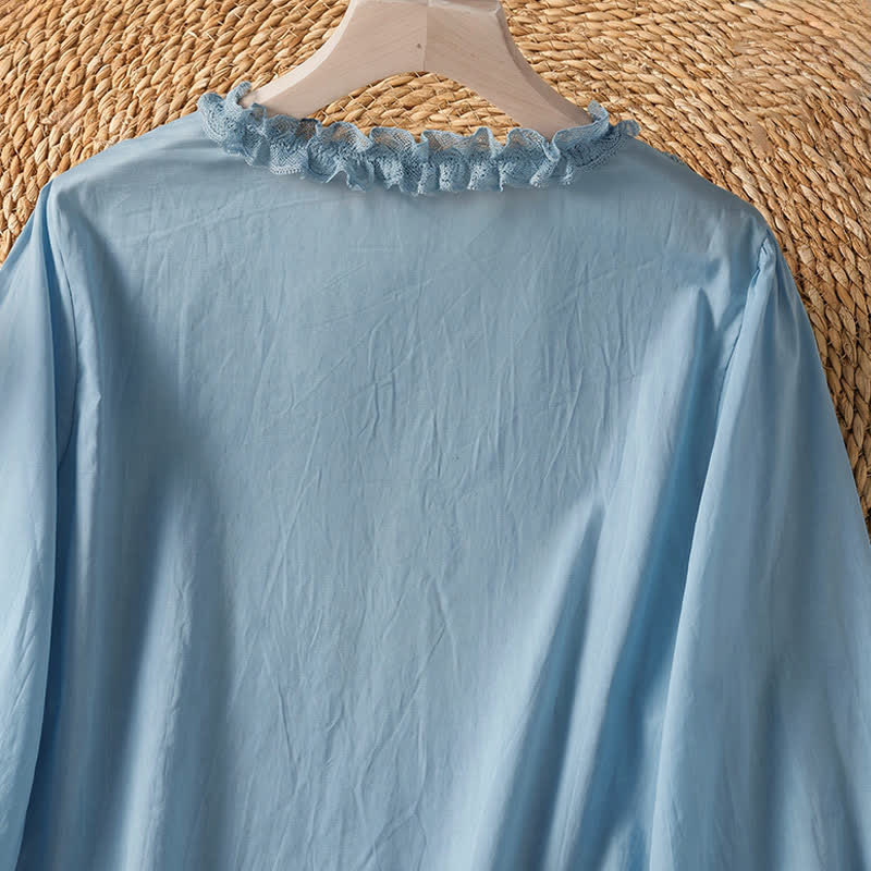 Nimara Ritual Summer Casual Elegant Solid V-Neck Layered Ruffle Women's Three-Quarter Sleeve Shirts