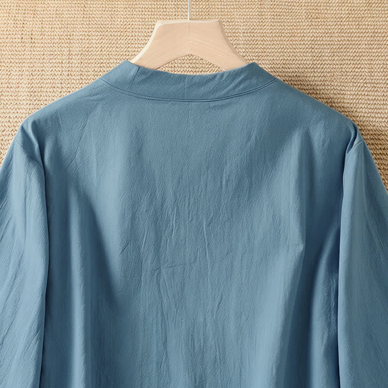 Nimara Ritual Summer Casual Tang Style Frog Button Crew Neck Solid Women's Short Sleeve Shirts