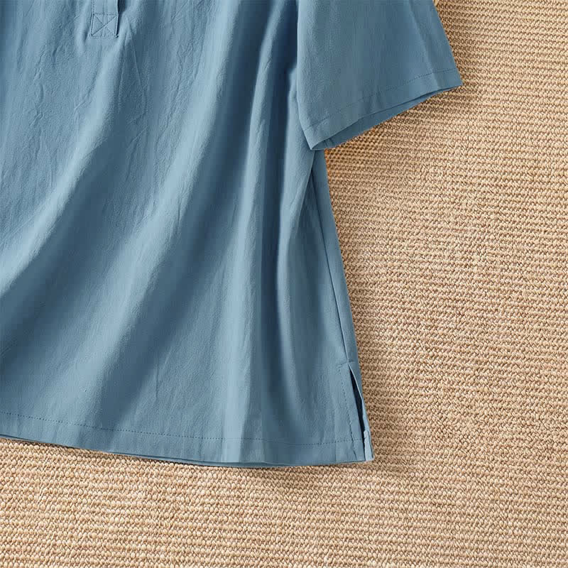 Nimara Ritual Summer Casual Tang Style Frog Button Crew Neck Solid Women's Short Sleeve Shirts