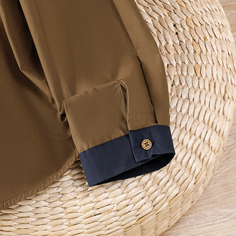 Nimara Ritual Summer Casual Minimalist Solid Contrast Trim Women's Long Sleeve Shirts With Patch Pocket
