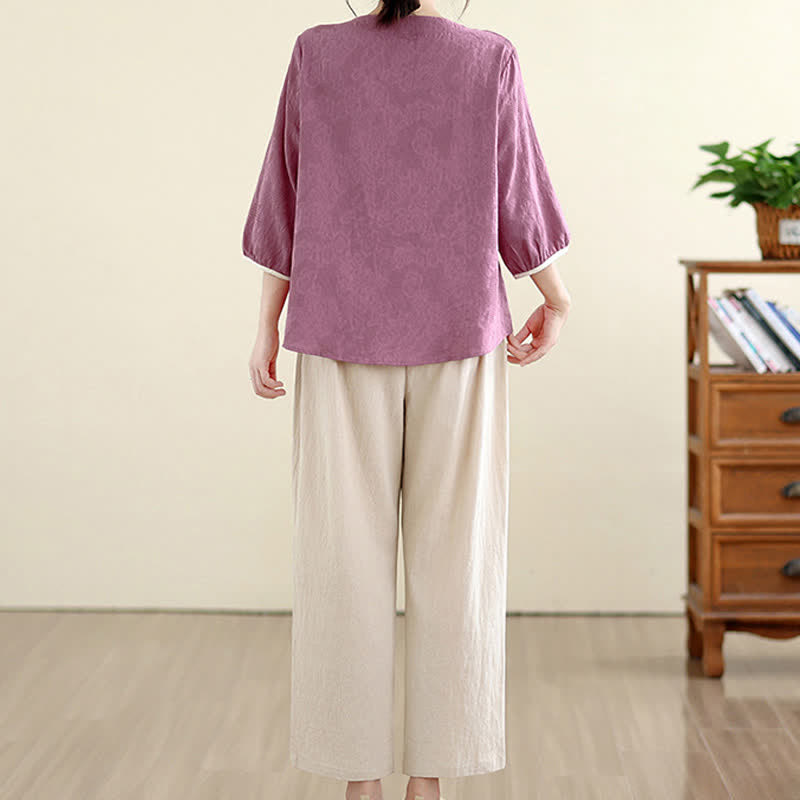 Nimara Ritual Summer Vintage Tang Style Embroidery Floral Women's Three-Quarter Sleeve Shirts