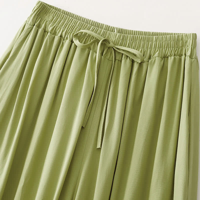 Nimara Ritual Summer Casual Elegant Drawstring Solid Cropped Pants Women's Wide Leg Pants With Pockets