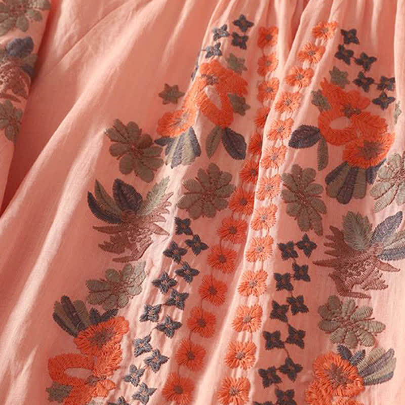 Nimara Ritual Summer Boho Embroidery Floral Women's Elbow-Length Sleeve Dress