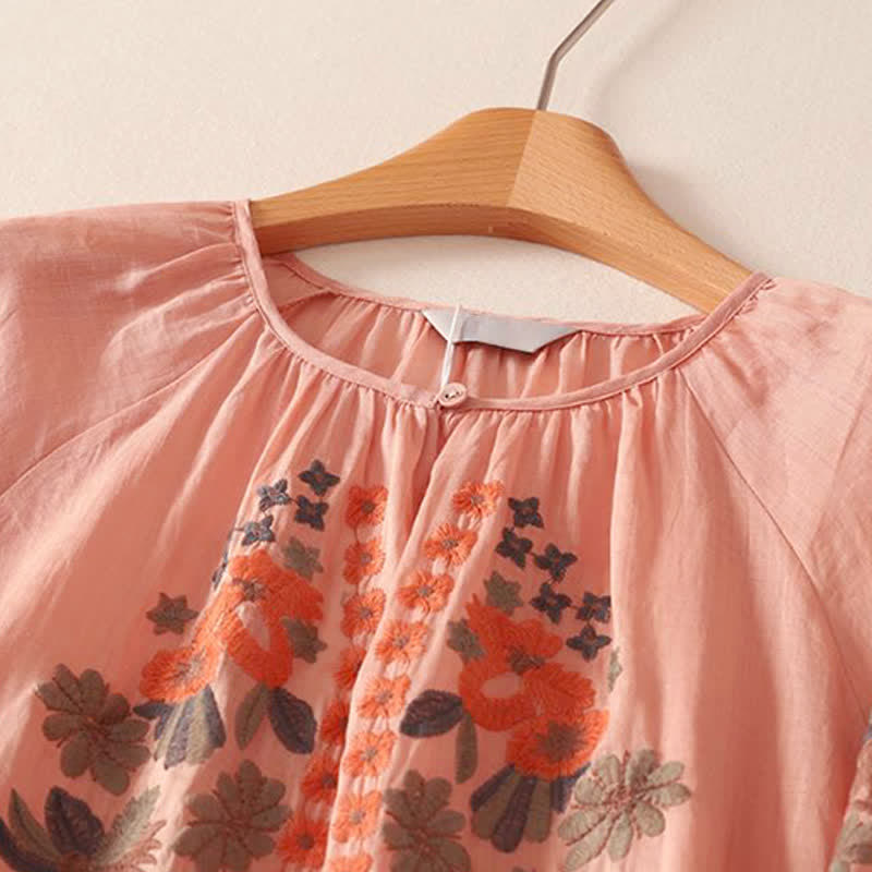 Nimara Ritual Summer Boho Embroidery Floral Women's Elbow-Length Sleeve Dress