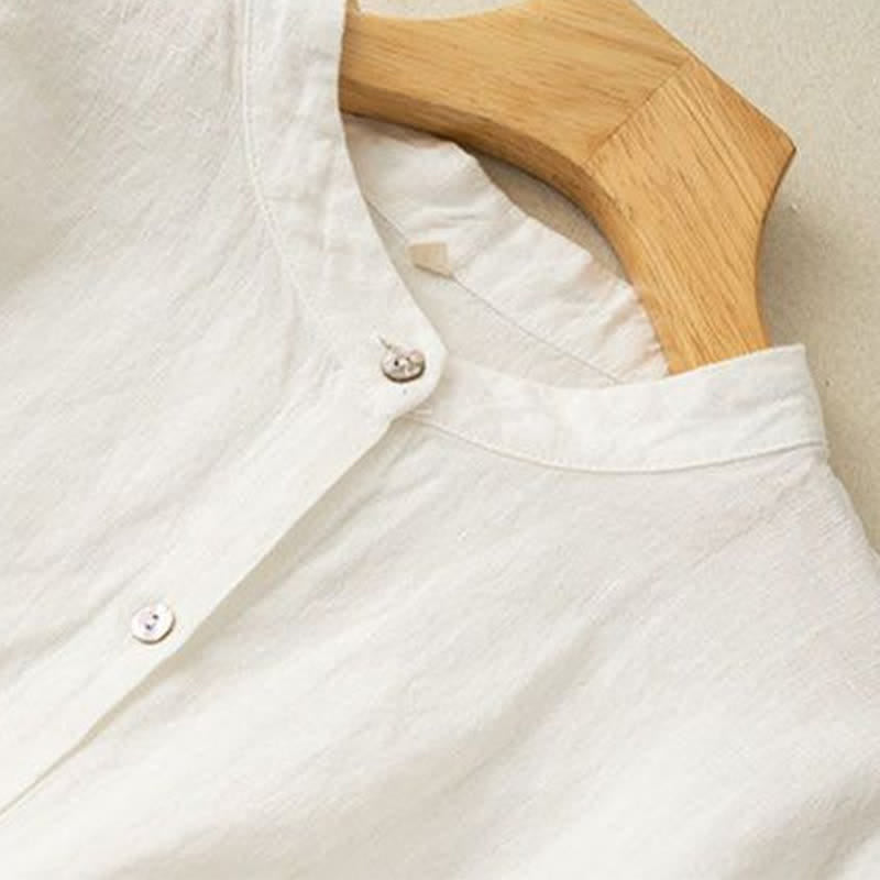 Nimara Ritual Fall Casual Tang Style Mandarin Collar Solid Women's Long Sleeve Shirts