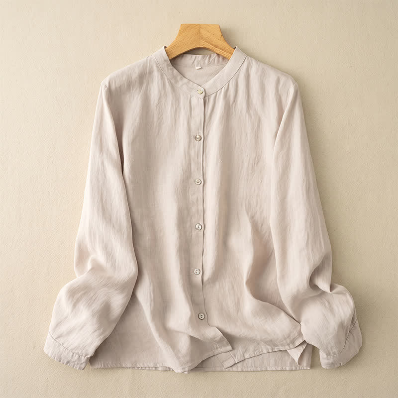 Nimara Ritual Fall Casual Tang Style Mandarin Collar Solid Women's Long Sleeve Shirts