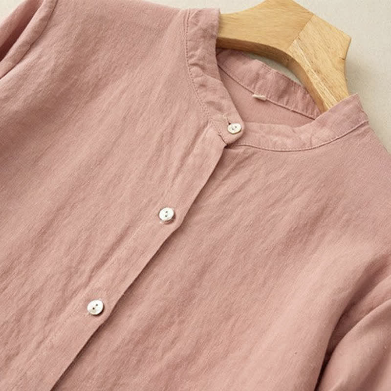Nimara Ritual Fall Casual Tang Style Mandarin Collar Solid Women's Long Sleeve Shirts