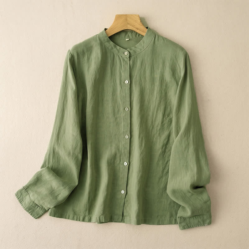 Nimara Ritual Fall Casual Tang Style Mandarin Collar Solid Women's Long Sleeve Shirts