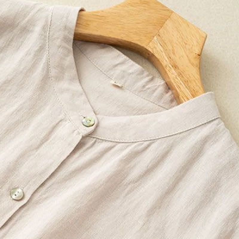 Nimara Ritual Fall Casual Tang Style Mandarin Collar Solid Women's Long Sleeve Shirts