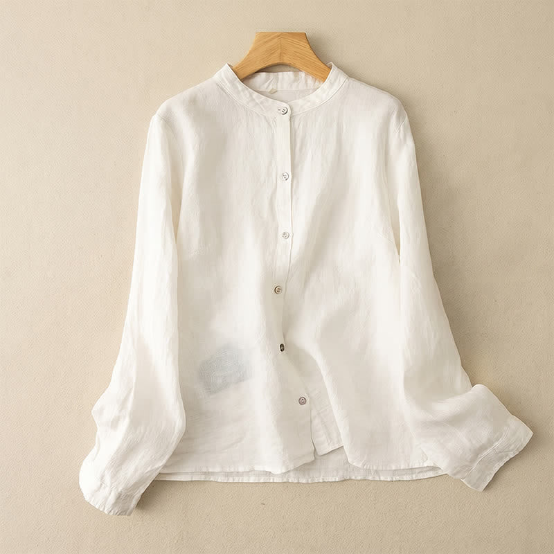 Nimara Ritual Fall Casual Tang Style Mandarin Collar Solid Women's Long Sleeve Shirts
