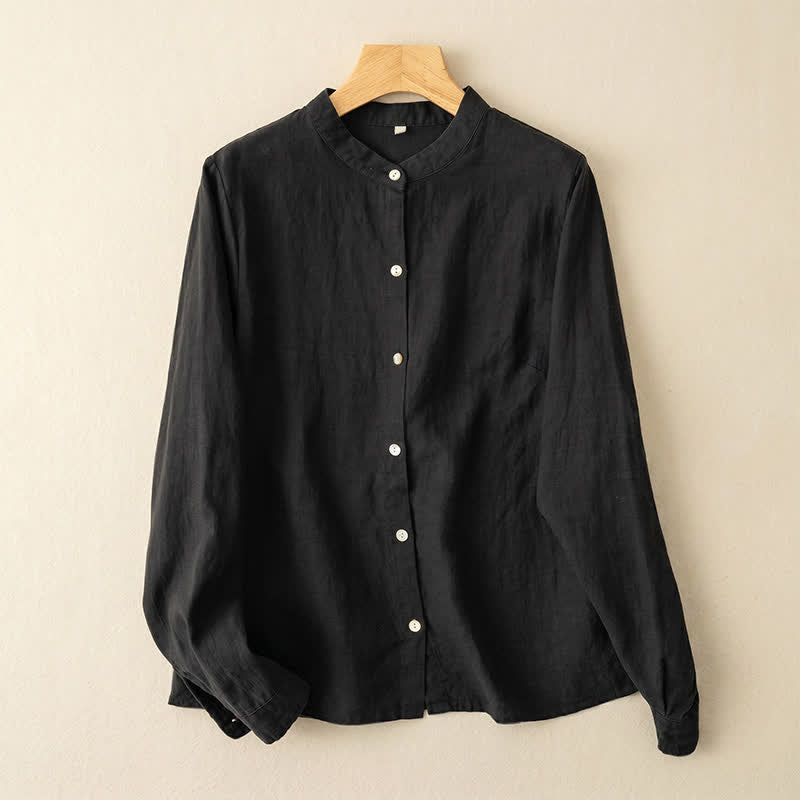 Nimara Ritual Fall Casual Tang Style Mandarin Collar Solid Women's Long Sleeve Shirts