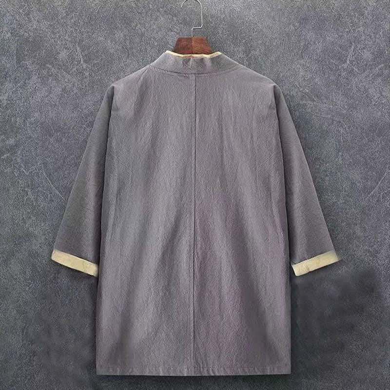Nimara Ritual Spring Summer Minimalist Casual Knot Button Solid Cotton Three-Quarter Sleeve Men's Kimono