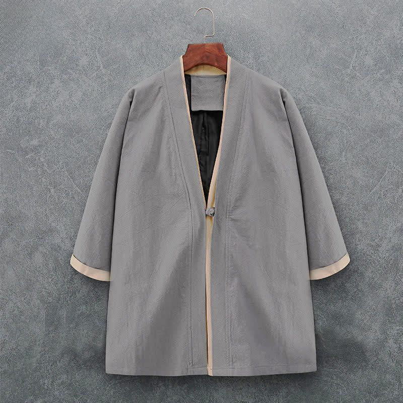 Nimara Ritual Spring Summer Minimalist Casual Knot Button Solid Cotton Three-Quarter Sleeve Men's Kimono