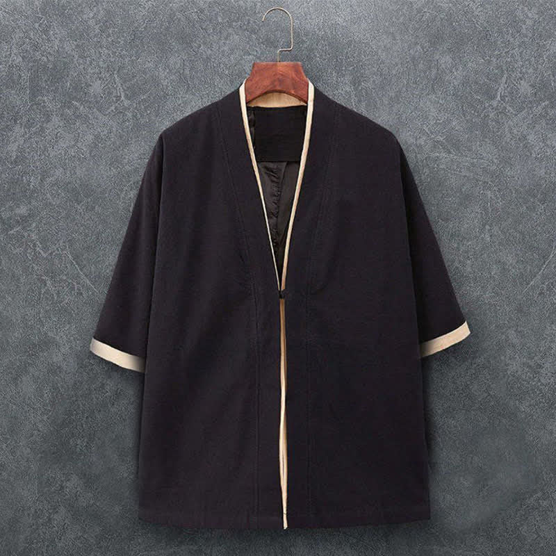 Nimara Ritual Spring Summer Minimalist Casual Knot Button Solid Cotton Three-Quarter Sleeve Men's Kimono