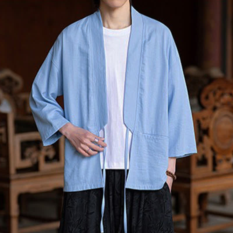 Nimara Ritual Spring Summer Casual Minimalist Drawstring Solid Three-Quarter Sleeve Men's Kimono With Pocket