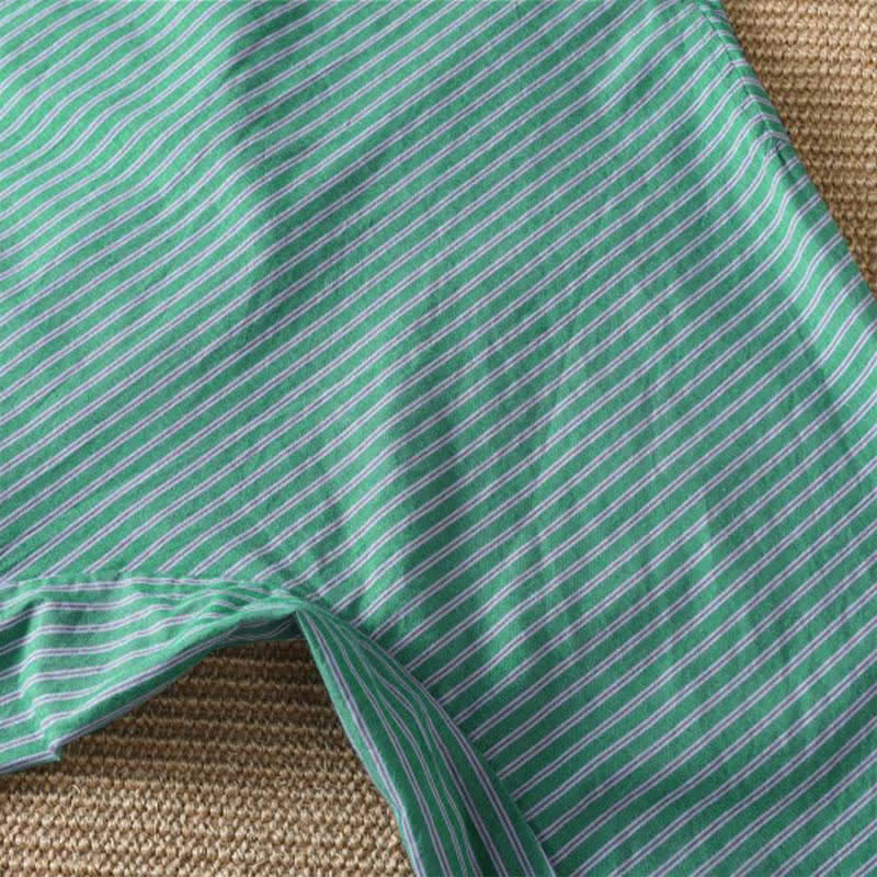 Nimara Ritual Spring Casual Minimalist Green Striped Crew Neck Women's Long Sleeve T-Shirt